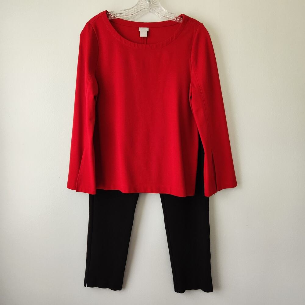 Chico's Top & Pants 2 Piece Set 1 (M) Red Black Elevated Basics Modern Workwear